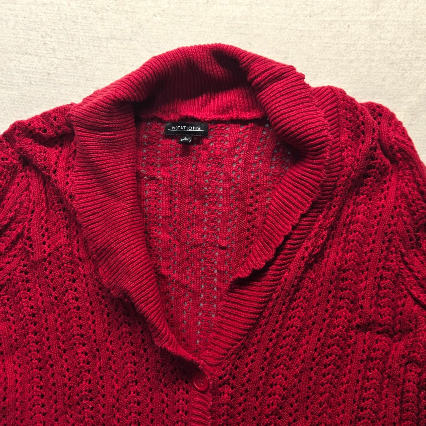 Vintage VINTAGE Notations Cardigan Sweater Women Solid Red Knit Button Front Long Sleeve L Large Winter Fall Spring Open-Knit Modern Classic Mens Womens? Size L / US 10 / IT 46 - 2 Thumbnail