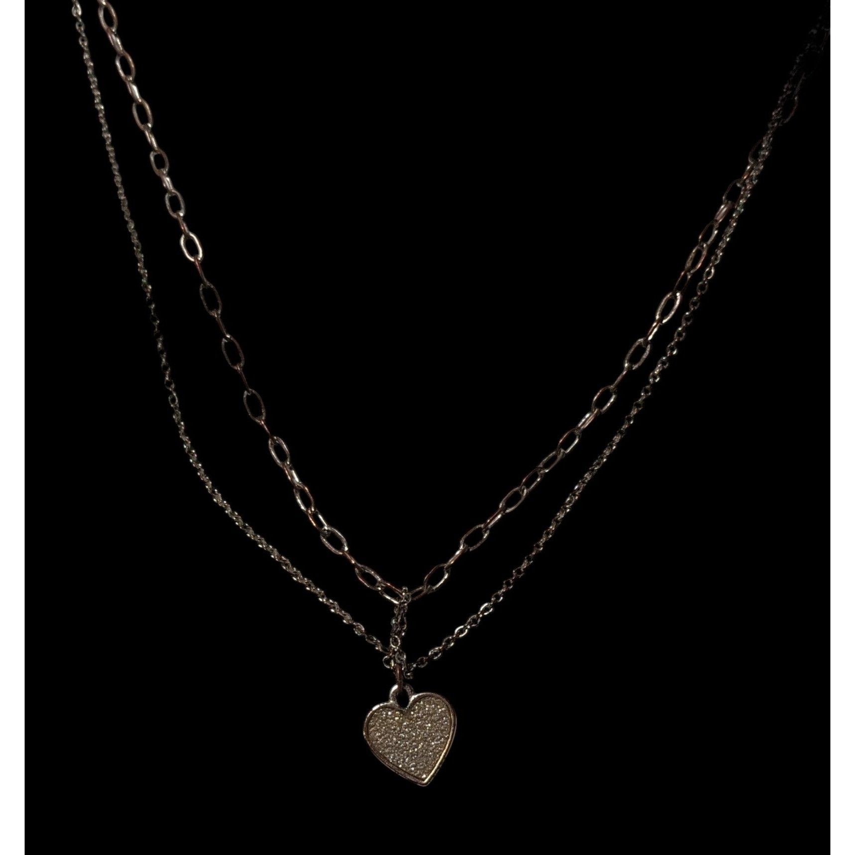 Other Minimalist Rose Gold Tone Multilayer Silver Glitter Heart Ne Size ONE SIZE - 4 Thumbnail