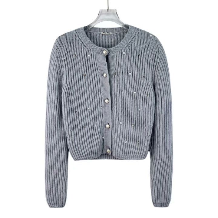 Miu Miu Miu Miu Blue-Gray Diamond Knit Cardigan Size S / US 4 / IT 40 - 1 Thumbnail