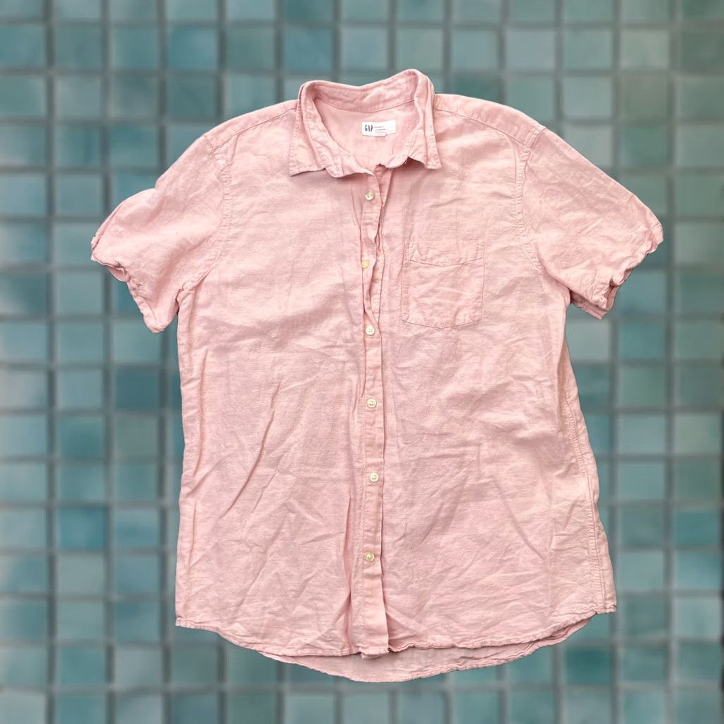 Gap Gap Shirt Mens Large Pink Linen Button Up Short Sleeve Collared Knit? Size US L / EU 52-54 / 3 - 1 Thumbnail