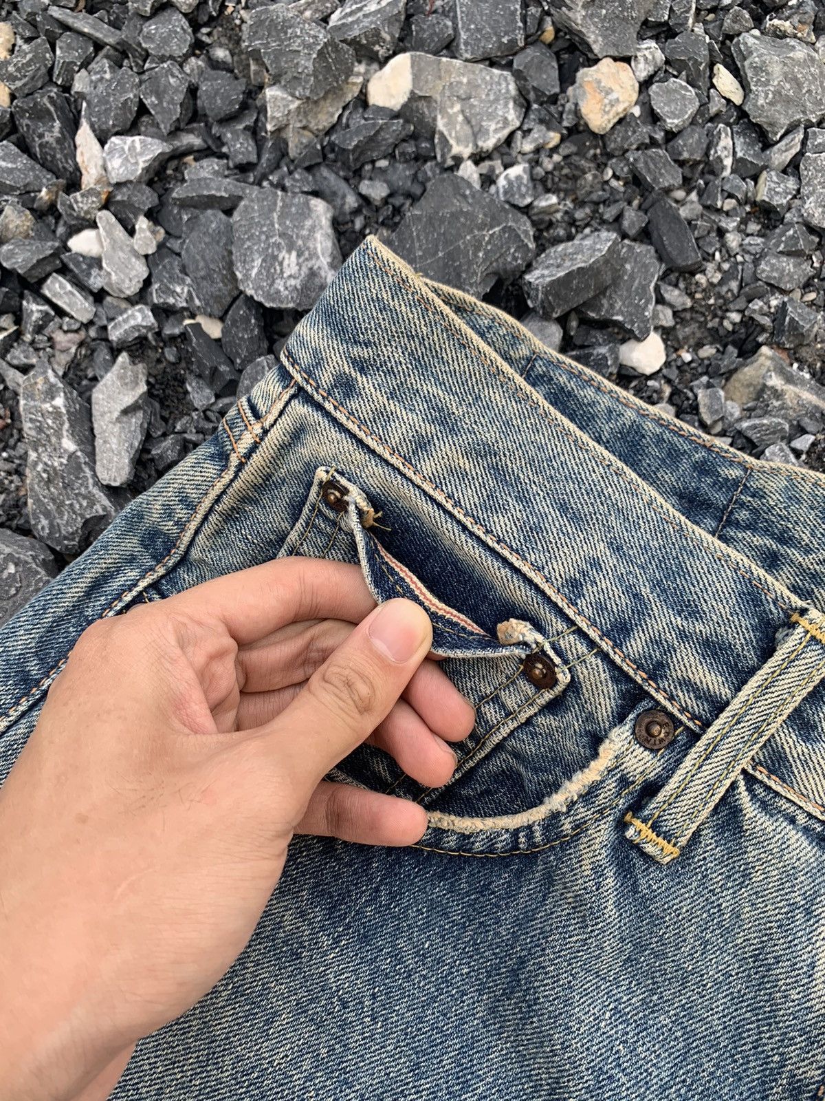 Kapital VINTAGE EDWIN 505 SELVEDGE BAGGY JAPANESE DISTRESSED DENIM Size US 29 - 12 Thumbnail