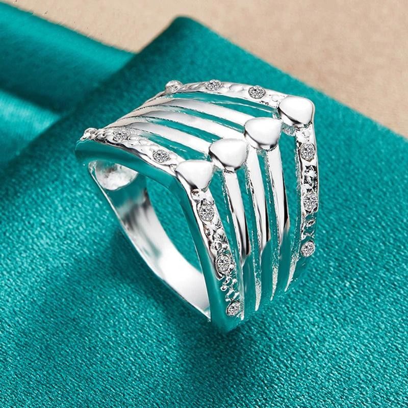 Designer 925 Sterling Silver Elegant Hollow Zircon Ring - Size 8 Size ONE SIZE - 5 Thumbnail