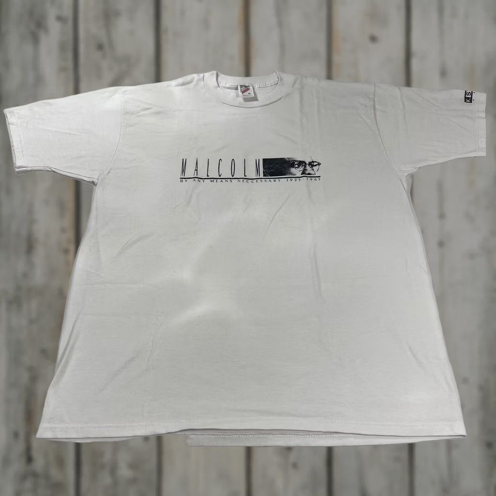 Vintage VINTAGE Malcom X T-Shirt XL MEN White 90s BY ANY MEANS NECESSARY Graphic Civil Rights Size US XL / EU 56 / 4 - 1 Thumbnail