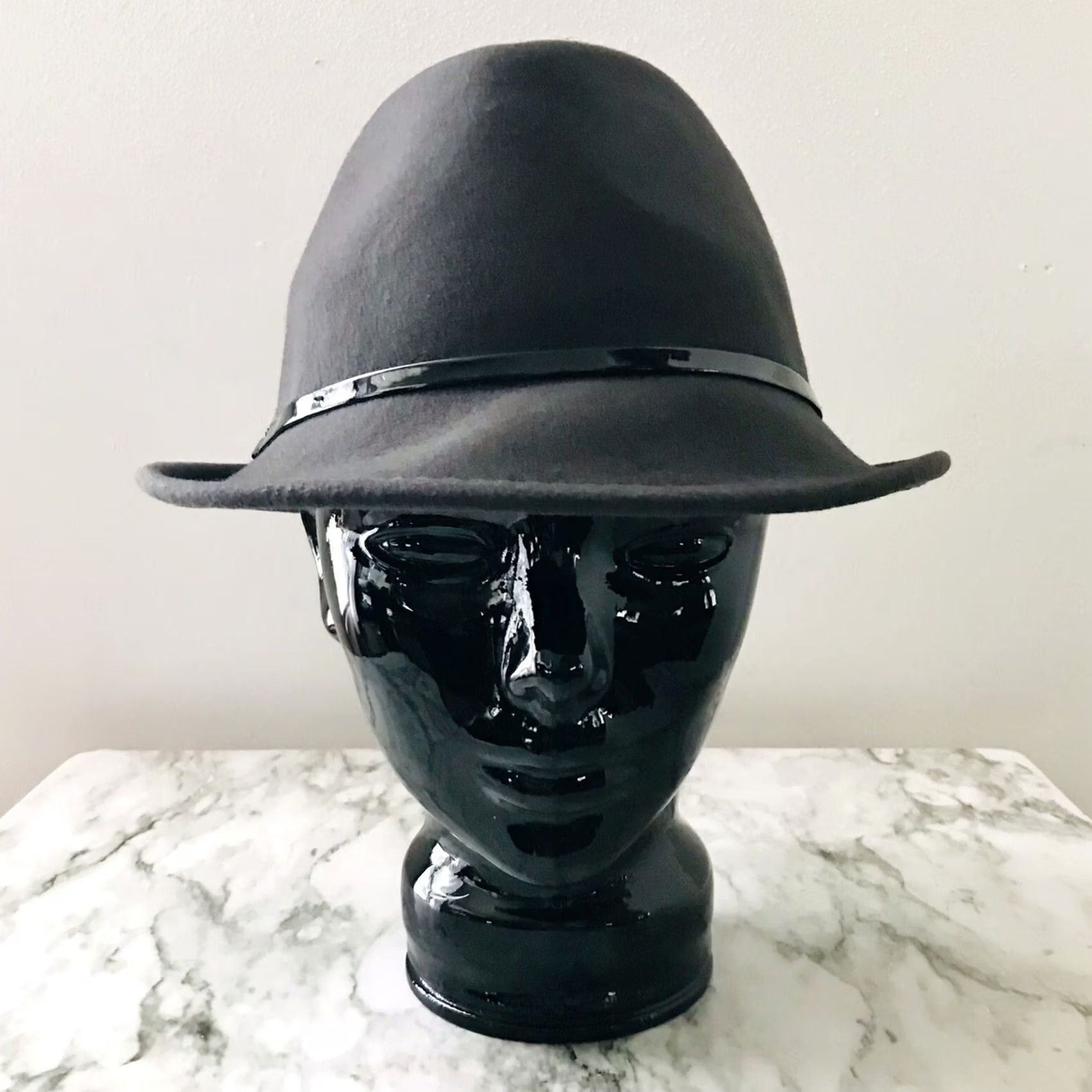 Vintage Scala Crushable Gray Wool Skinny Belt Strap Short Brim Fedora Hat Size 42" / US 20 - 2 Thumbnail