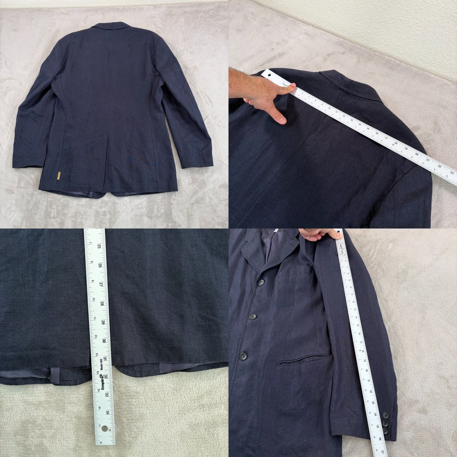 Vintage VINTAGE Armani Jeans AJ Sports Coat Blazer Jacket Men US38 Navy Hemp Three-Button Single-Breasted Notch Lapel 90s Classic Designer Preppy Italy Mens Size 46R - 8 Thumbnail