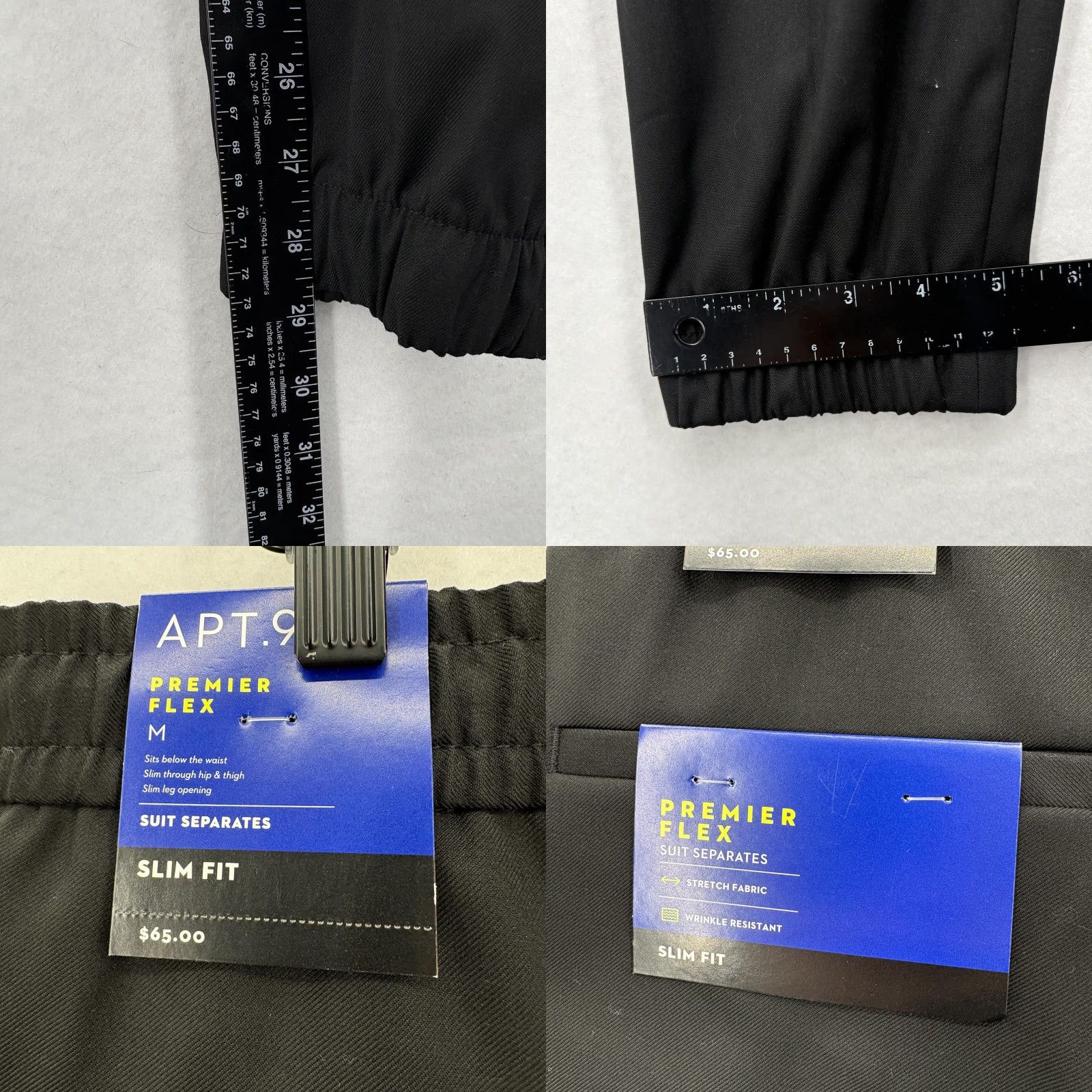 Apt. 9 APT.9 Mens Slim Fit Black Premier Flex Jogger Pants - M - Stretch, Tapered Leg, Elastic Waist, Business Casual, Office, Suit Separates Size 40R - 9 Thumbnail