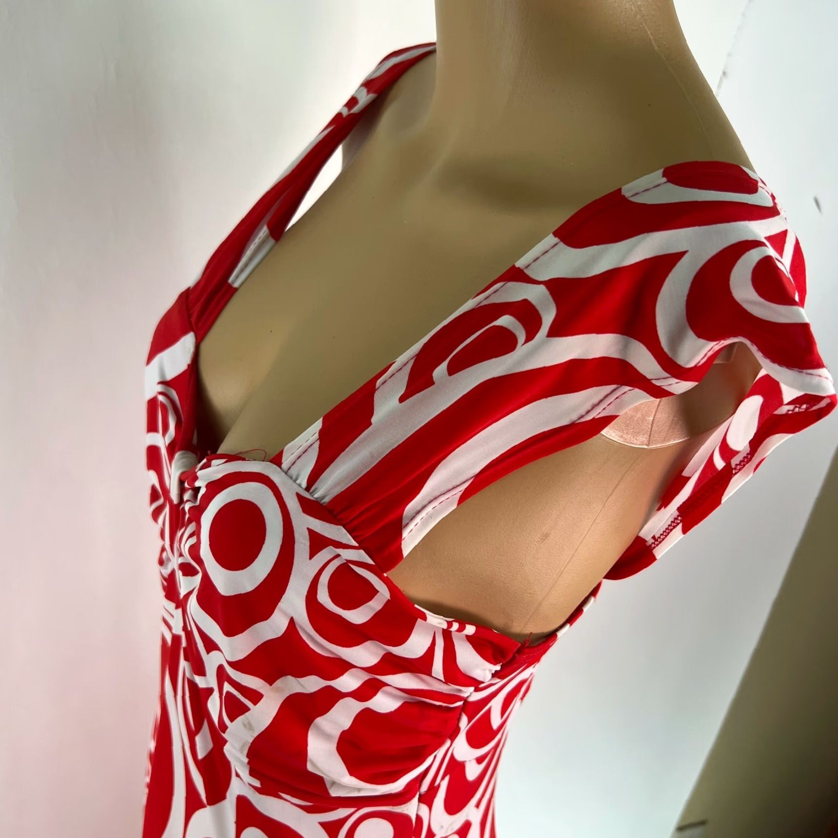 BREDA Stretch Red A-Line Dress Womens Geometric Sweetheart Neckline Sleeveless Size 0, 92% Polyester 8% Spandex, Pullover, Regular fit Size XS / US 0-2 / IT 36-38 - 6 Thumbnail