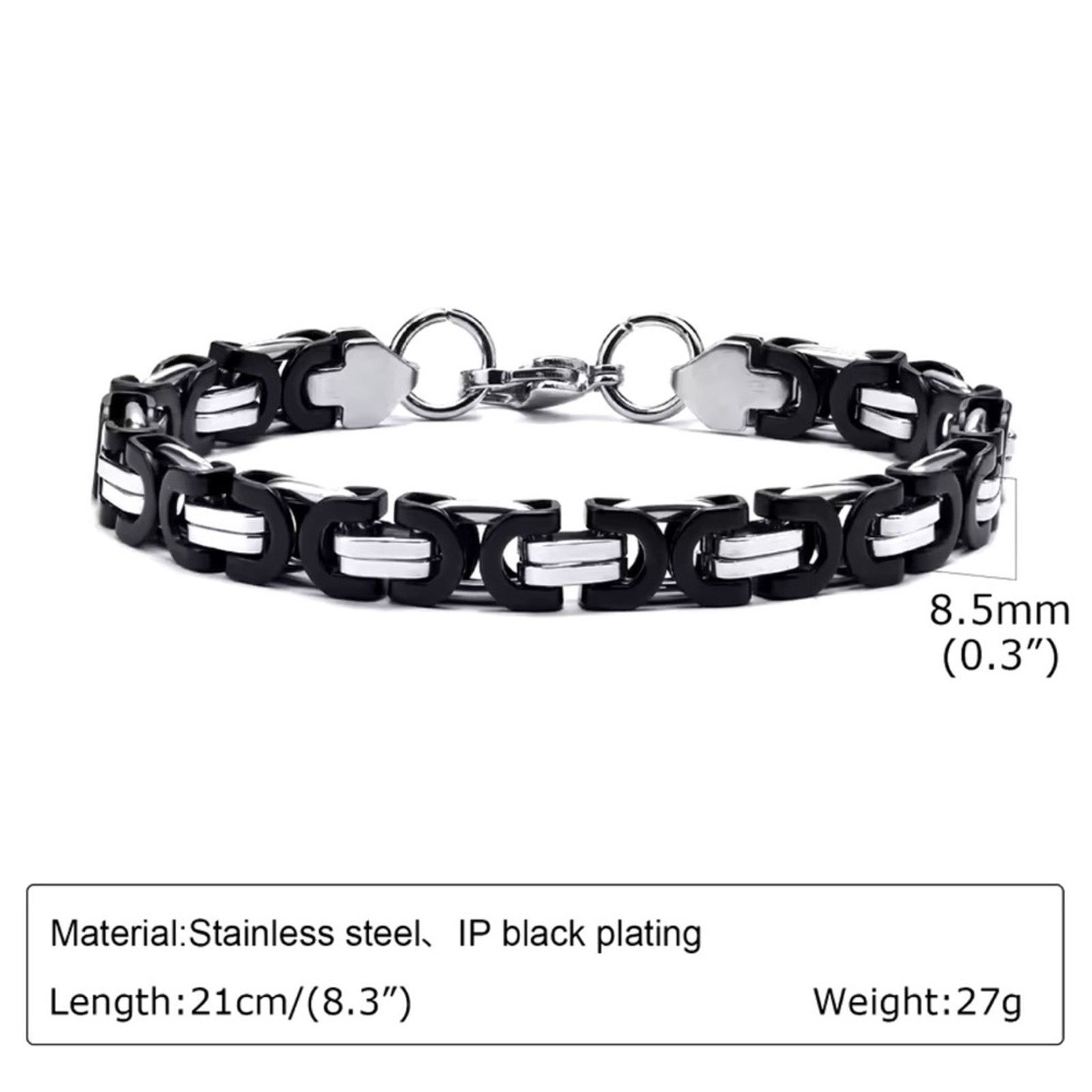 Other 8.5mm Black Silver Link Chain Bracelets Men Two Tone 8” Size ONE SIZE - 5 Thumbnail
