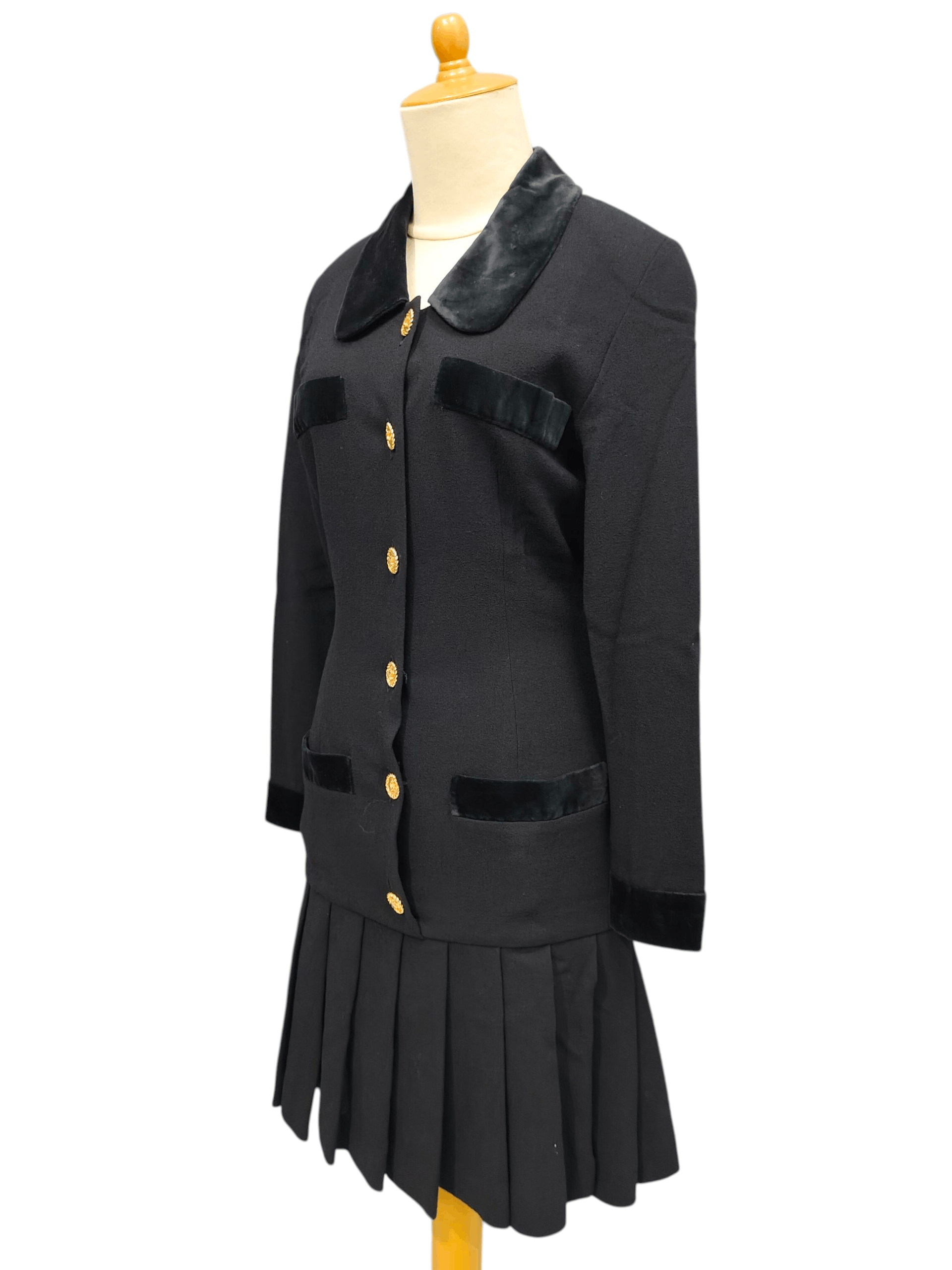 Celine 80s Celine- Archive Trompe L’Oeil Tailoring Wool Velvet Trim Size M / US 6-8 / IT 42-44 - 3 Thumbnail