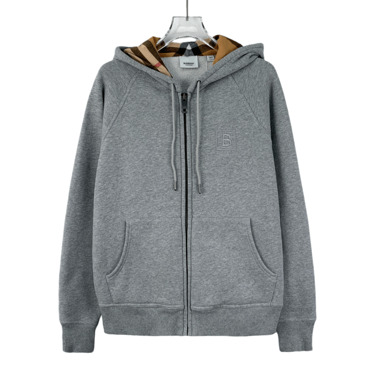 Burberry Grey Embroidered Zip-Up Cotton Hoodie (Size M)