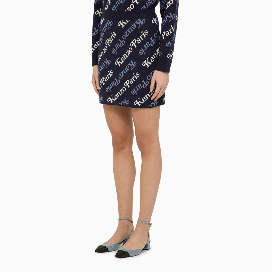 Kenzo o1d2blof0824 Midnight Cotton And Wool Mini Skirt in Blue Size 27" / US 4 / IT 40 - 3 Thumbnail