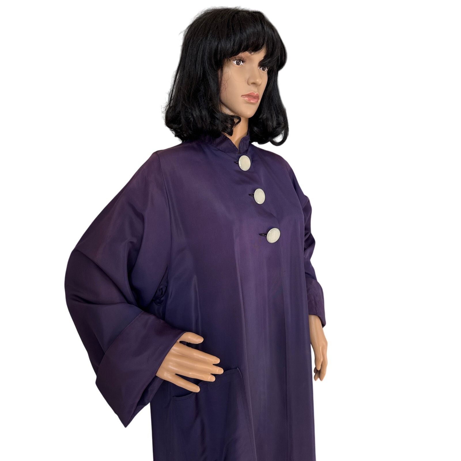 Vintage Vintage Purple Sateen Lined Duster Swing Coat 3 button close Size L / US 10 / IT 46 - 7 Thumbnail