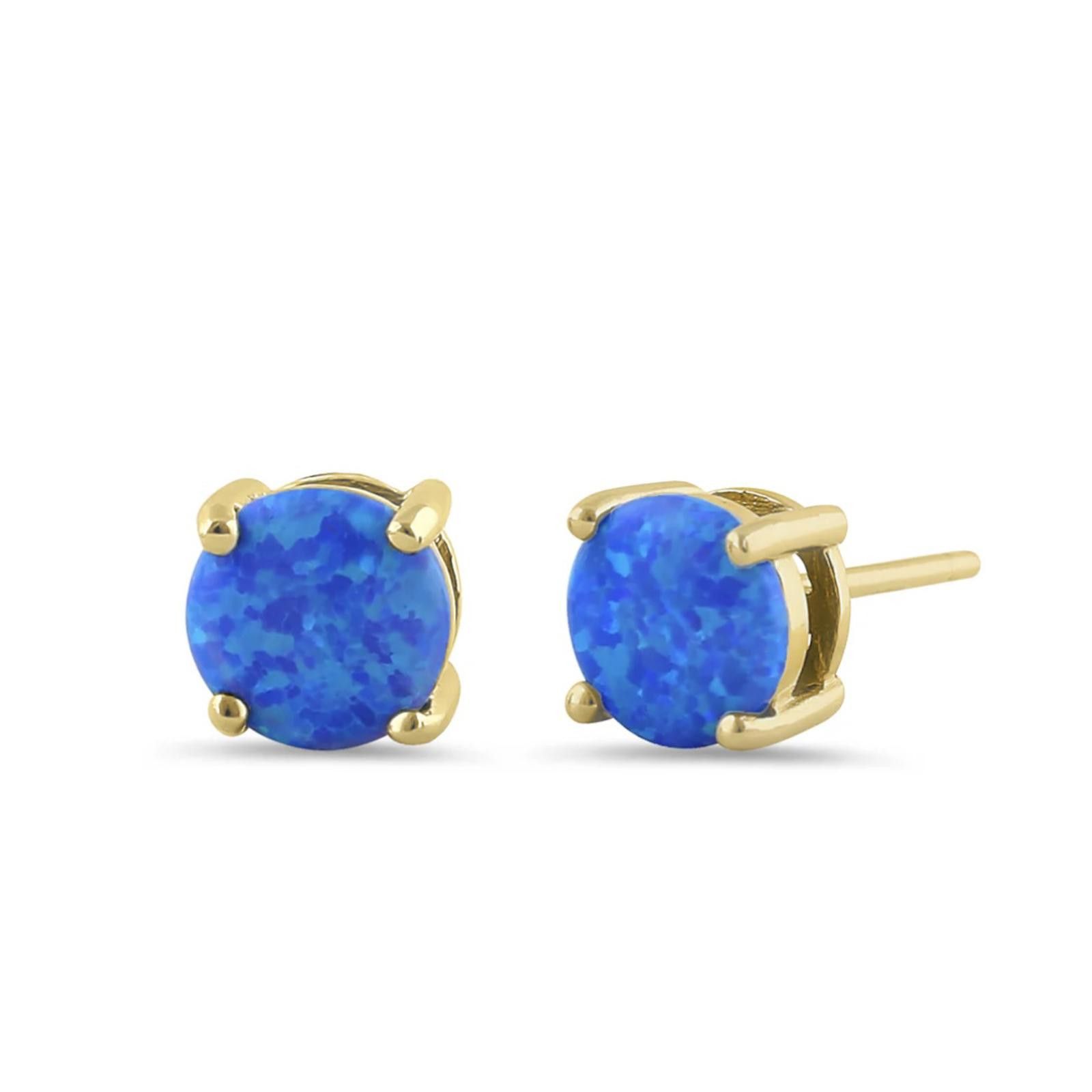 Gold Vermeil Round Blue Lab Opal Stud Earrings New