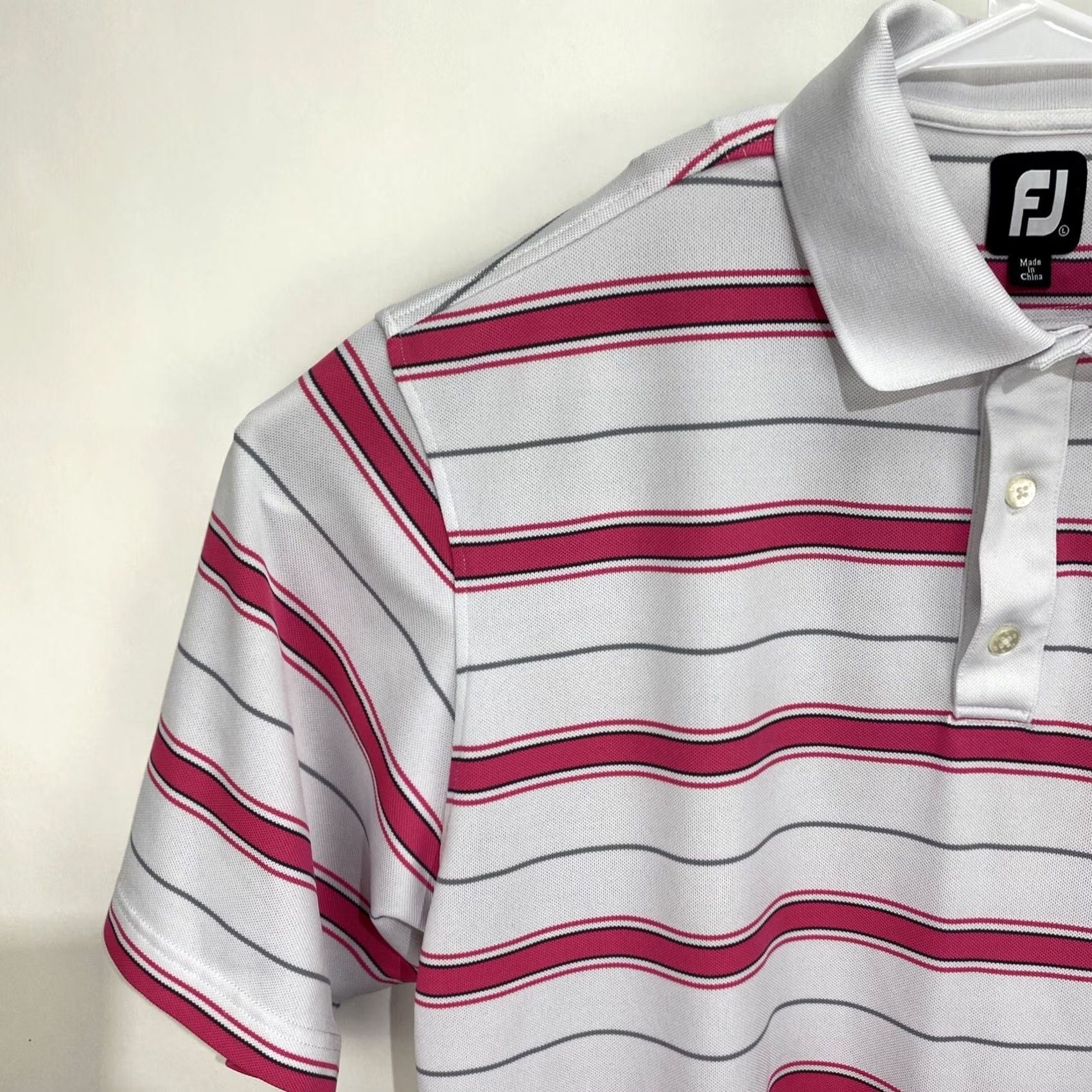 Footjoy FootJoy Polo Golf Short Sleeve Shirt Men L White Striped Embroidered Logo Button-Up Sports Classic Golf Shirt Size US L / EU 52-54 / 3 - 4 Thumbnail