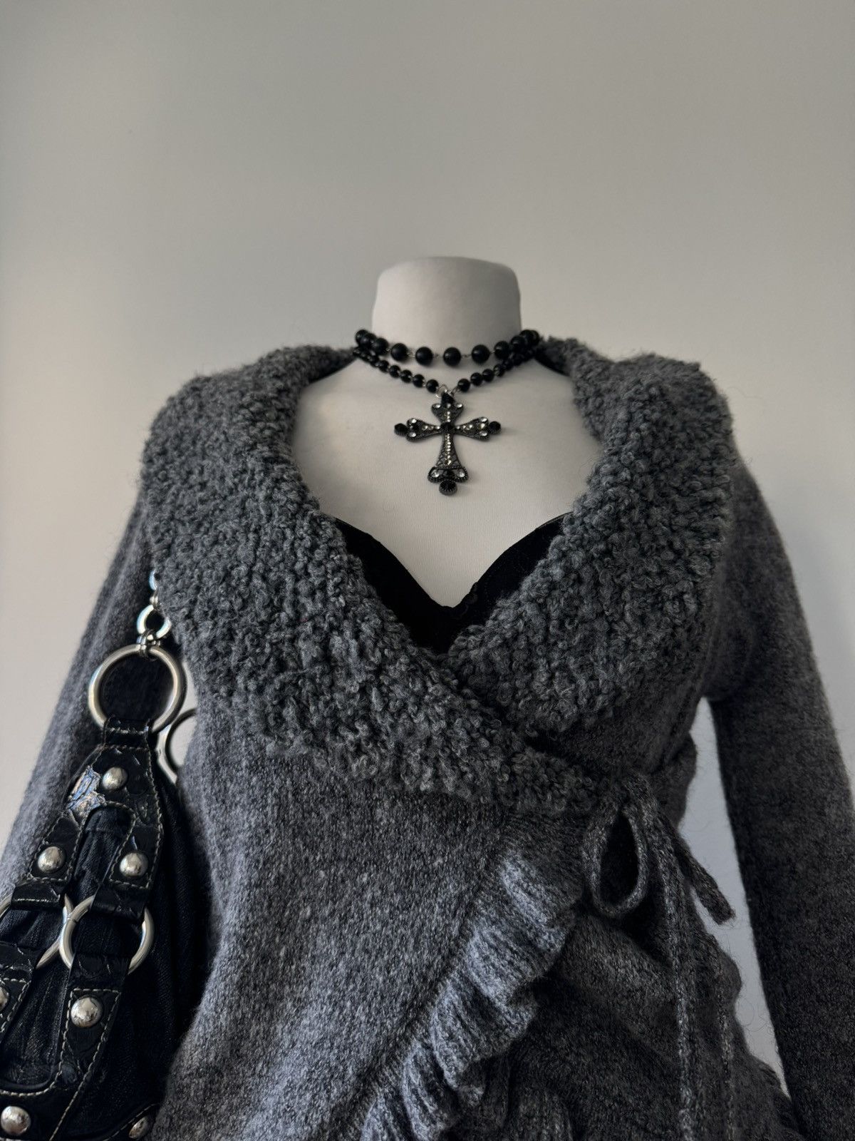 Japanese Brand Asymmetrical Grey Wool Wrap Sweater Size S / US 4 / IT 40 - 2 Thumbnail