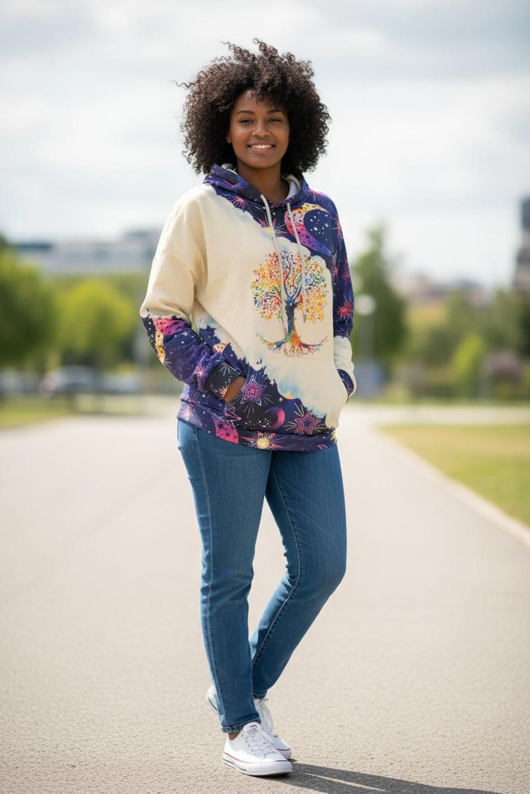 Unknown London Women's Colorful Tree and Moon Print Hoodie Size M / US 6-8 / IT 42-44 - 2 Thumbnail
