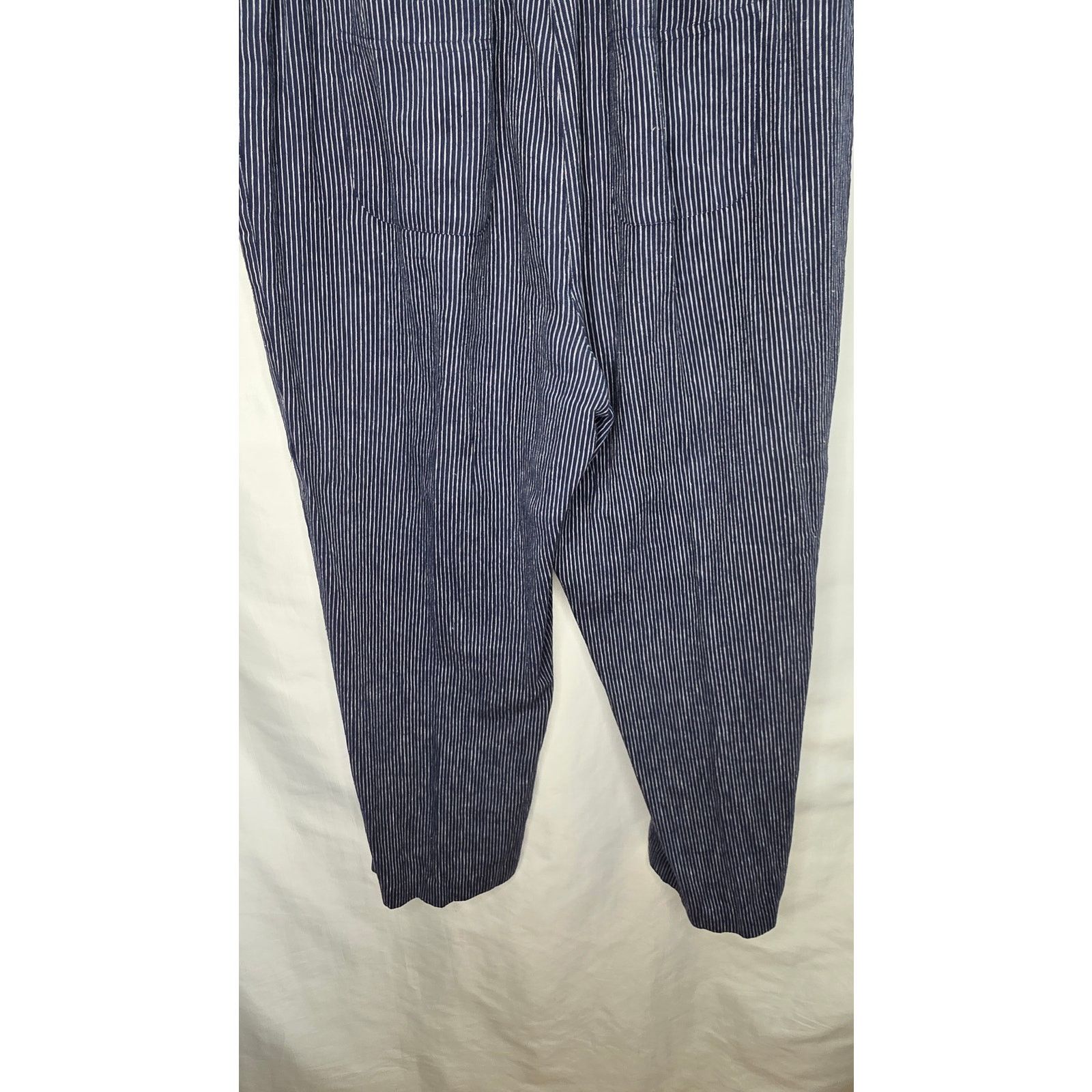 Other Chico's Linen Rayon Blend Pants Women's Large Blue Pinstripe Size 35" - 12 Thumbnail