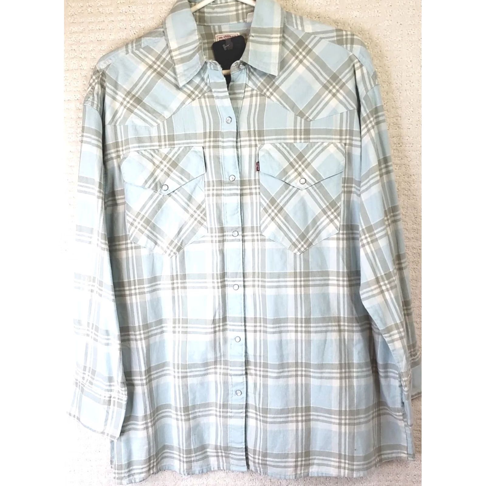 Levi's VINTAGE Levis Shirt Women M Blue White Plaid Button Up Flannel Relaxed Pearl Snap Levi's Logo Casual Sleeve Cotton Fall Winter Spring Size M / US 6-8 / IT 42-44 - 2 Thumbnail