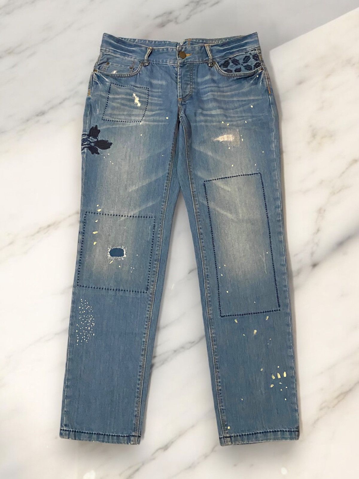 Eddie Bauer Eddie Bauer Boyfriend Patchwork Distressed Floral Jeans Size US 34 / EU 50 - 1 Thumbnail