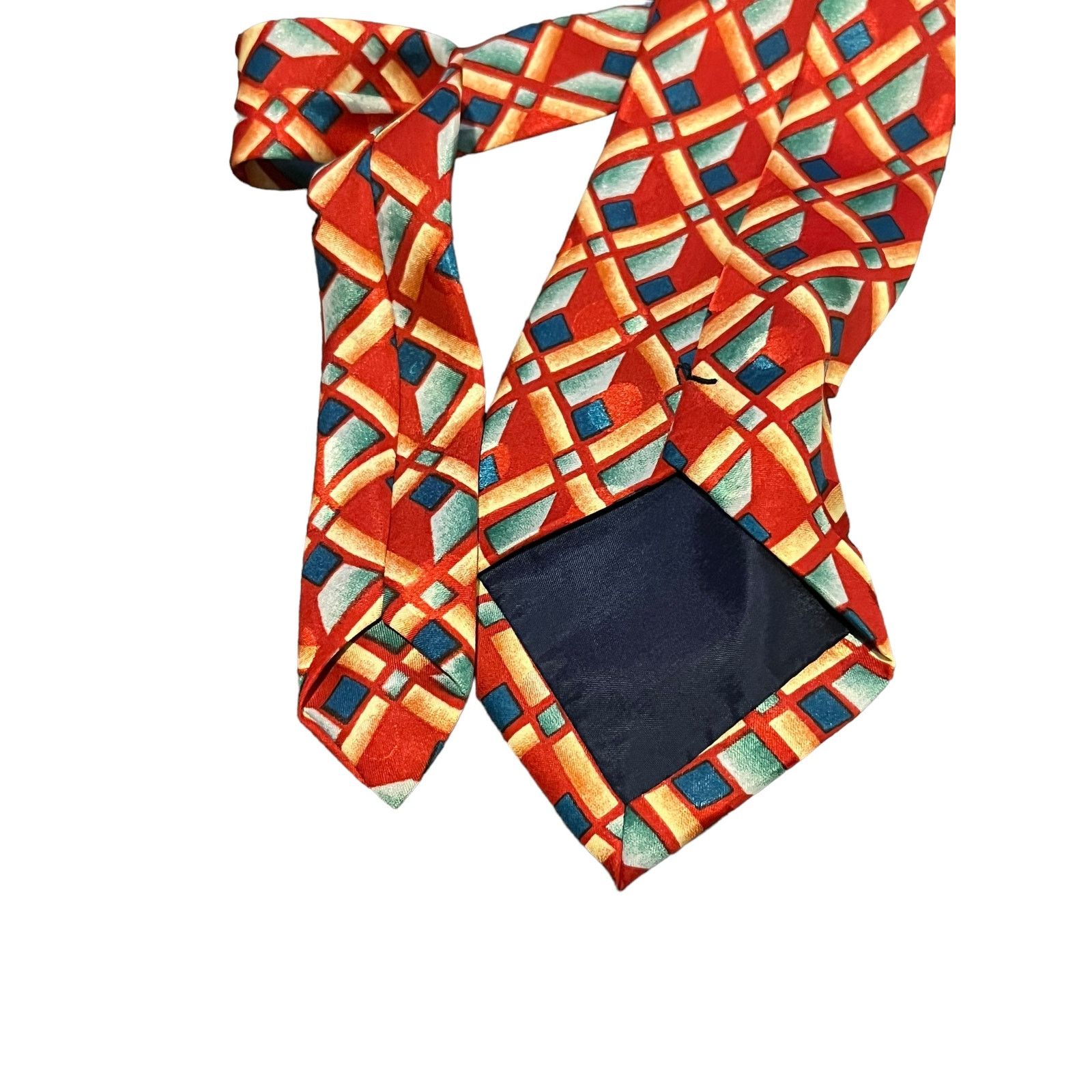 Vintage Francois Silk Hand Made Red and blue geometric vintage tie Size ONE SIZE - 7 Thumbnail