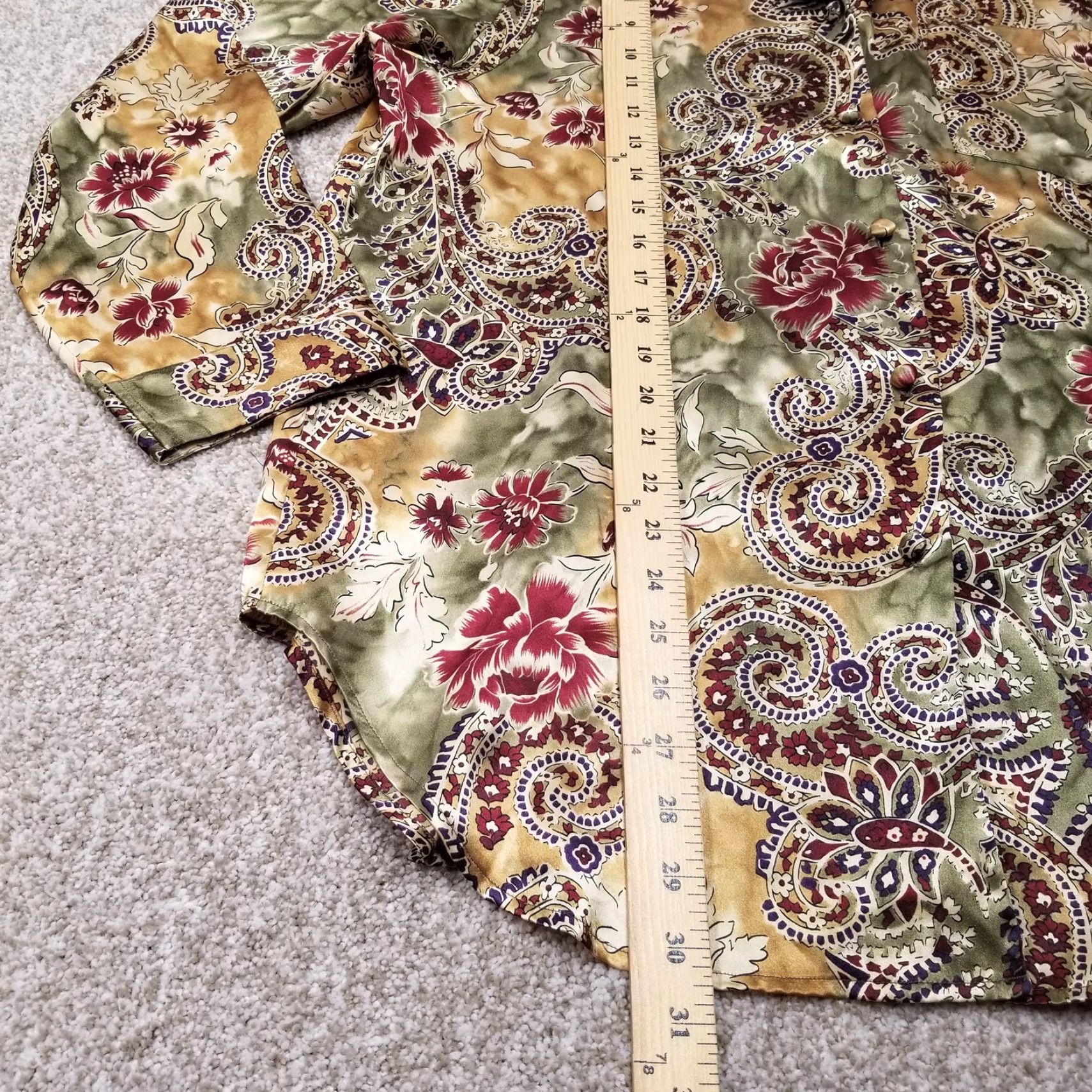 Vintage Sofia By Delicates Short Robe Pajama Top Women M Satin Polyester Paisley Floral Crew Neck Long Sleeve Red Gold Green 90s? Size M / US 6-8 / IT 42-44 - 5 Thumbnail