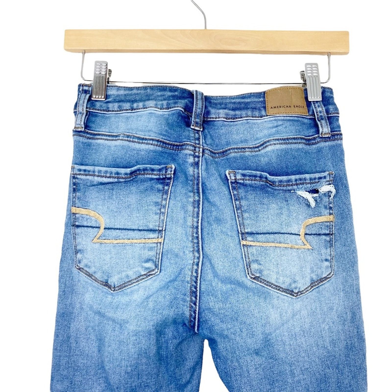 American Eagle Outfitters American Eagle Super High Rise Distressed Skinny Jeans Sz 0 Size 25" / US 0 / IT 36 - 8 Thumbnail
