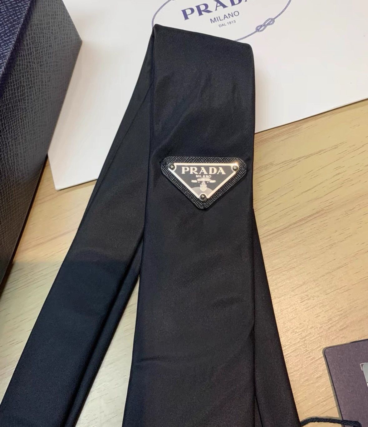 Prada Prada Black Linen Tie with Tag-2506 Size ONE SIZE - 5 Thumbnail