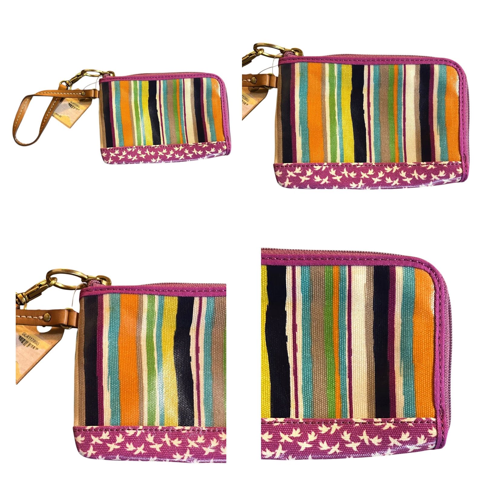 Fossil VINTAGE Fossil Purple Striped Birds Coated Canvas Leather Trim Wristlet Wallet Women NWT Size ONE SIZE - 10 Thumbnail