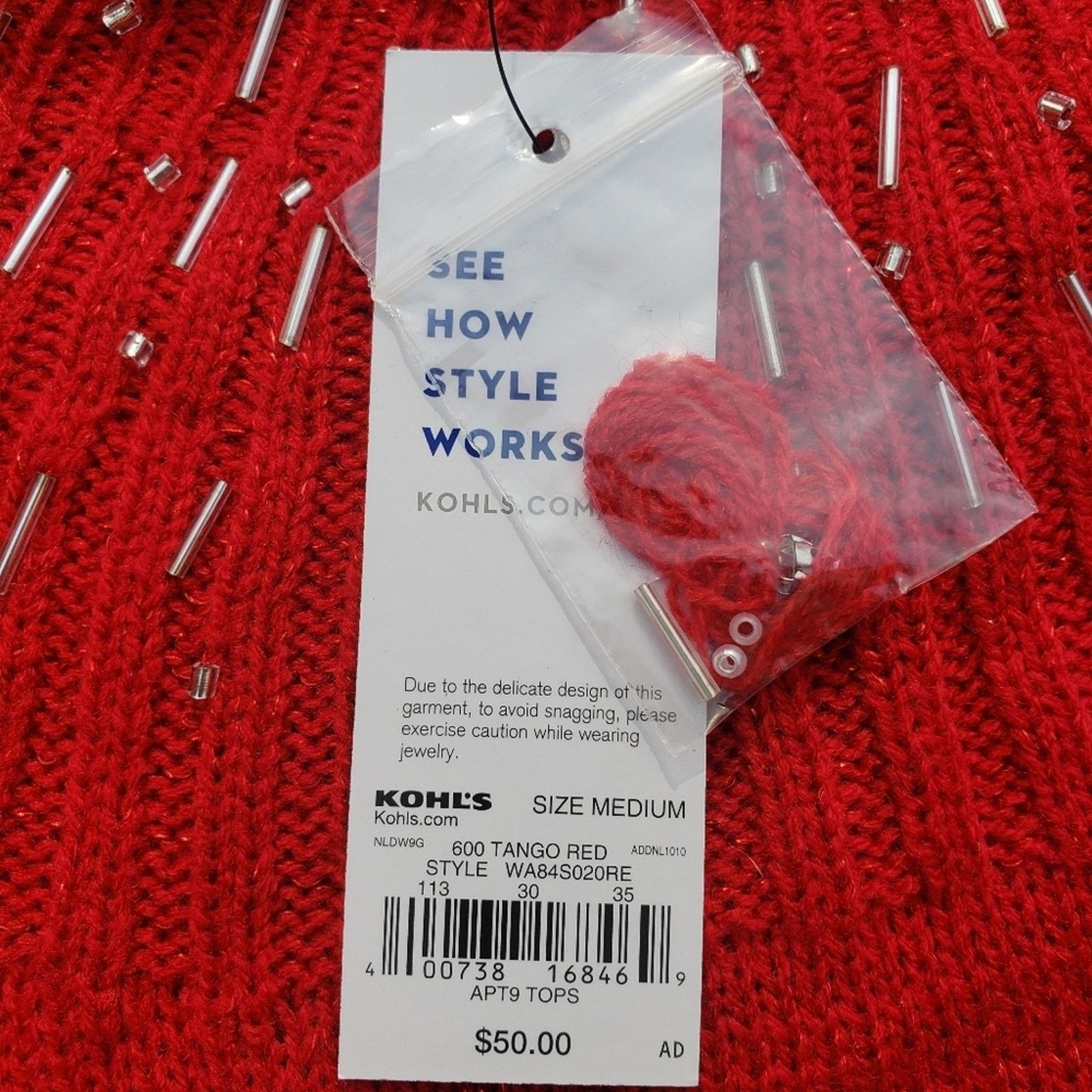 Apt. 9 NWT New Apt 9 Womens Medium Red Beaded Neck Knit Sweater Size M / US 6-8 / IT 42-44 - 6 Thumbnail