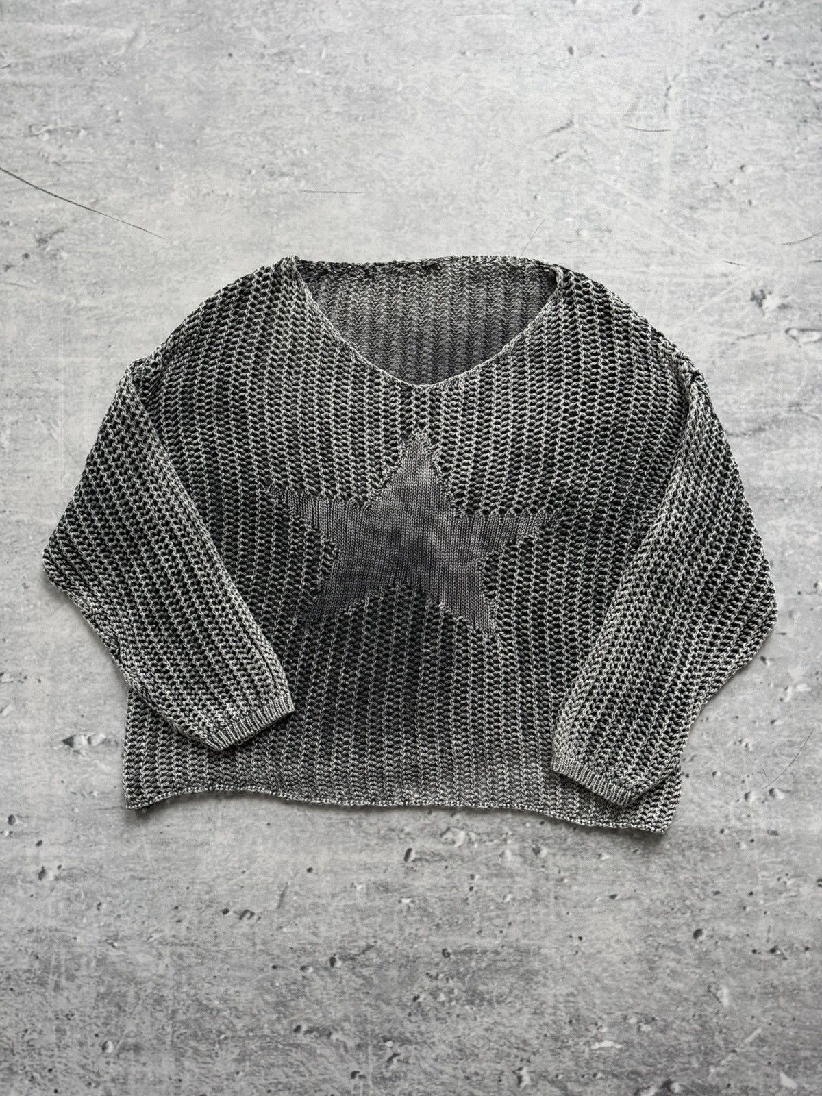 Japanese Brand × Vintage 00s Vintage mesh knit star distressed sweater Avantgarde Size L / US 10 / IT 46 - 1 Thumbnail