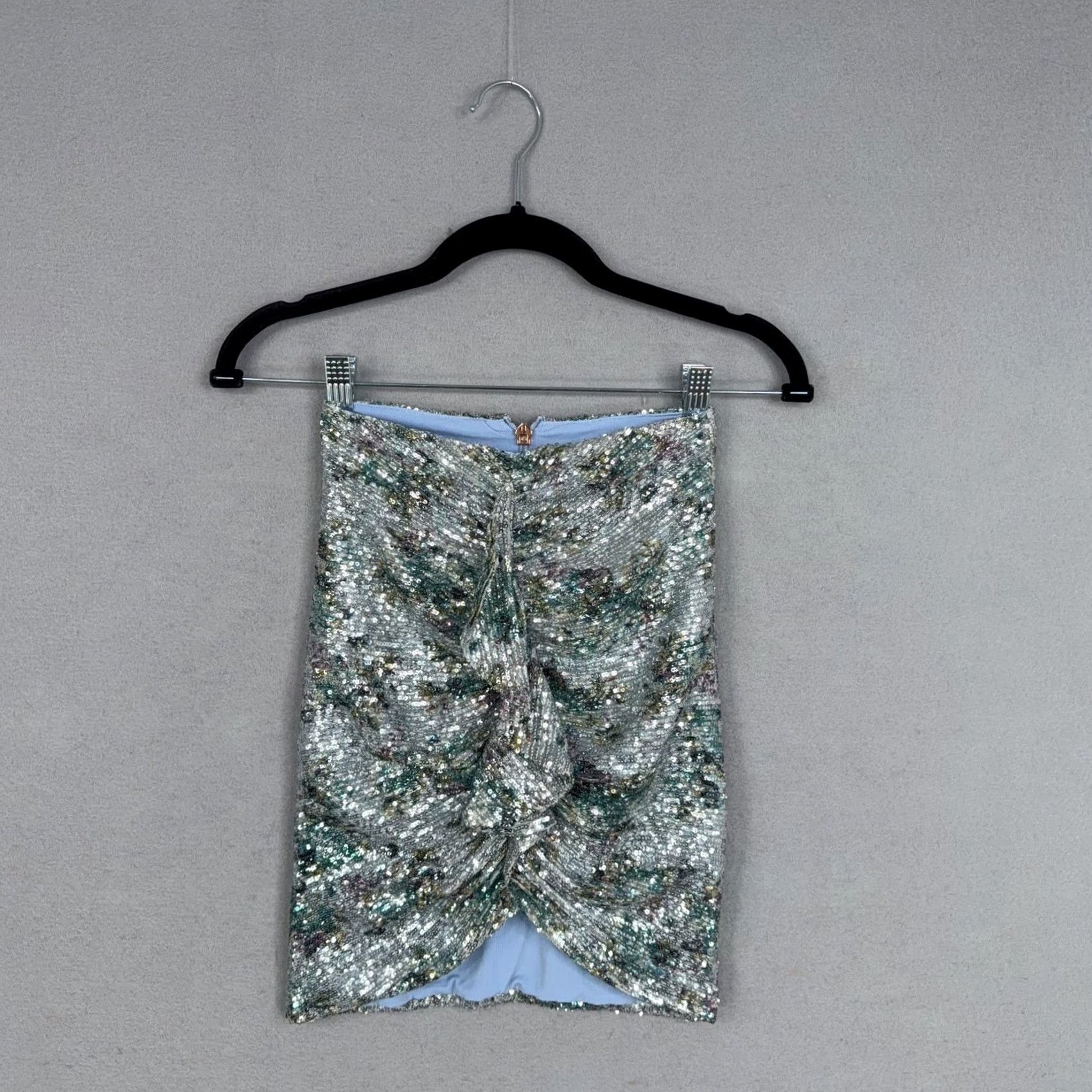 Vintage Nookie Forever Skirt Womens XS Blue Sequin Ruched Knot Front Mini Party Cocktail Size 26" / US 2 / IT 38 - 4 Thumbnail