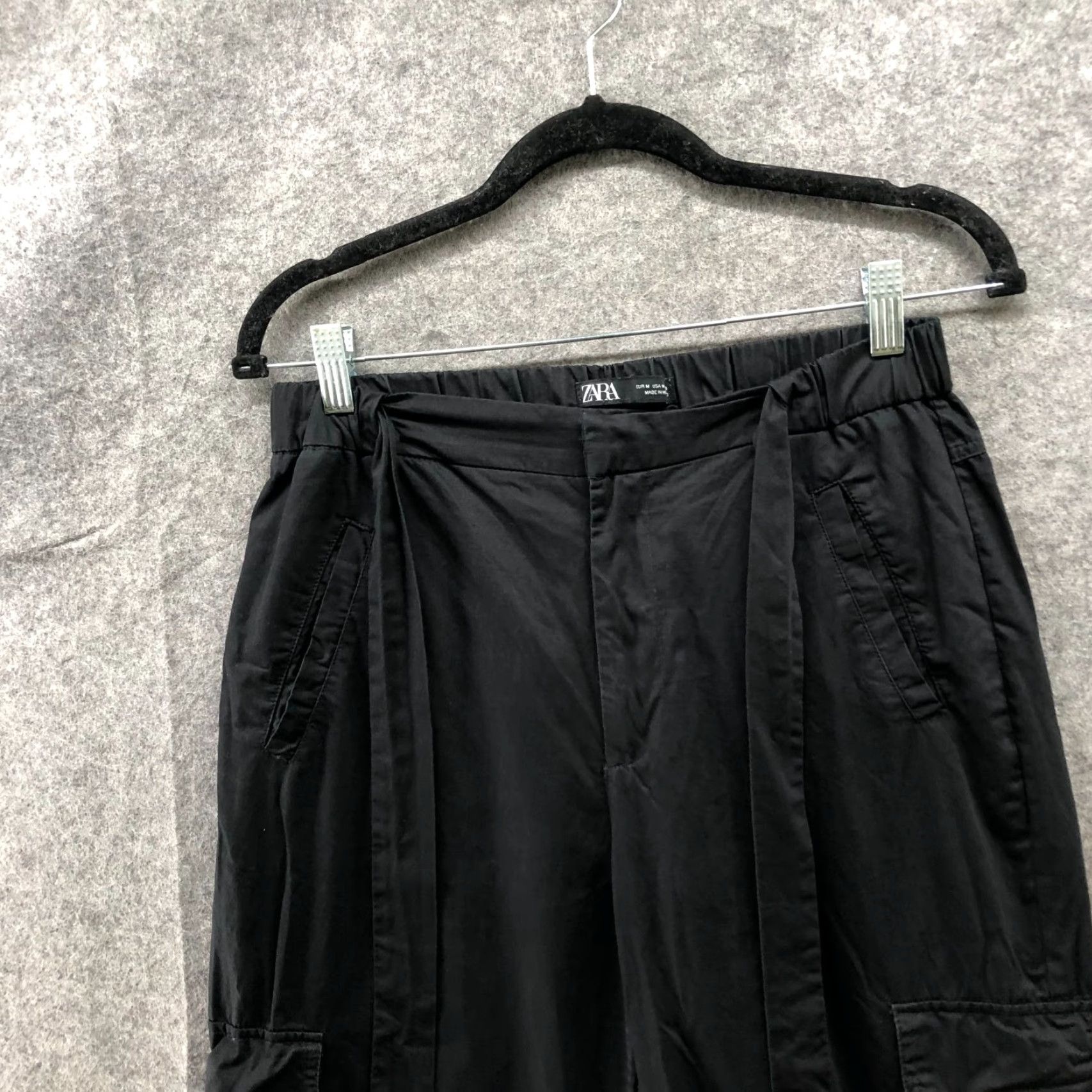Zara VINTAGE? No — Actually Zara Cargo Jogger Pants Women M Black Cotton High Waisted Baggy Wide-Leg Casual Pants Size 32" / US 10 / IT 46 - 3 Thumbnail