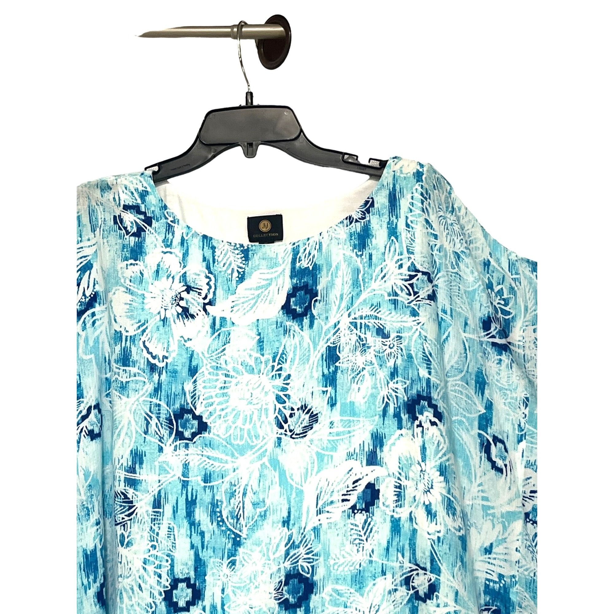 JM Collection JM Collection Plus Size Printed Gauze Poncho Top, Seafoam Bl Size ONE SIZE - 3 Thumbnail