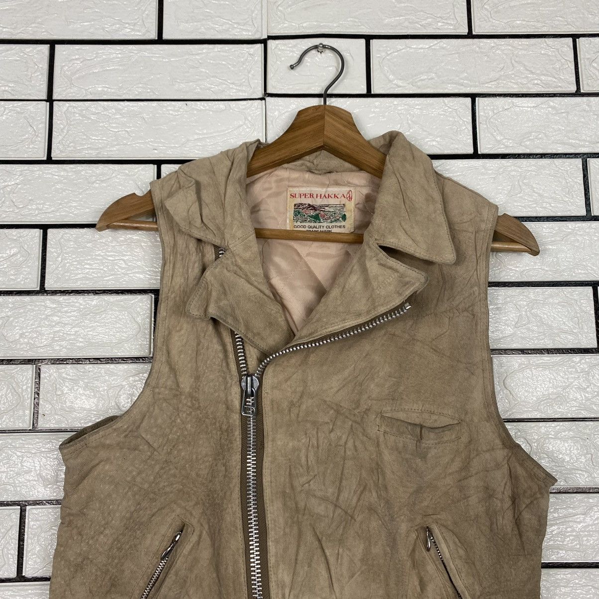 Japanese Brand 🔥VEST BIKER LEATHER JACKET DOUBLE COLLAR SUPER HAKKA JAPAN Size US S / EU 44-46 / 1 - 3 Thumbnail