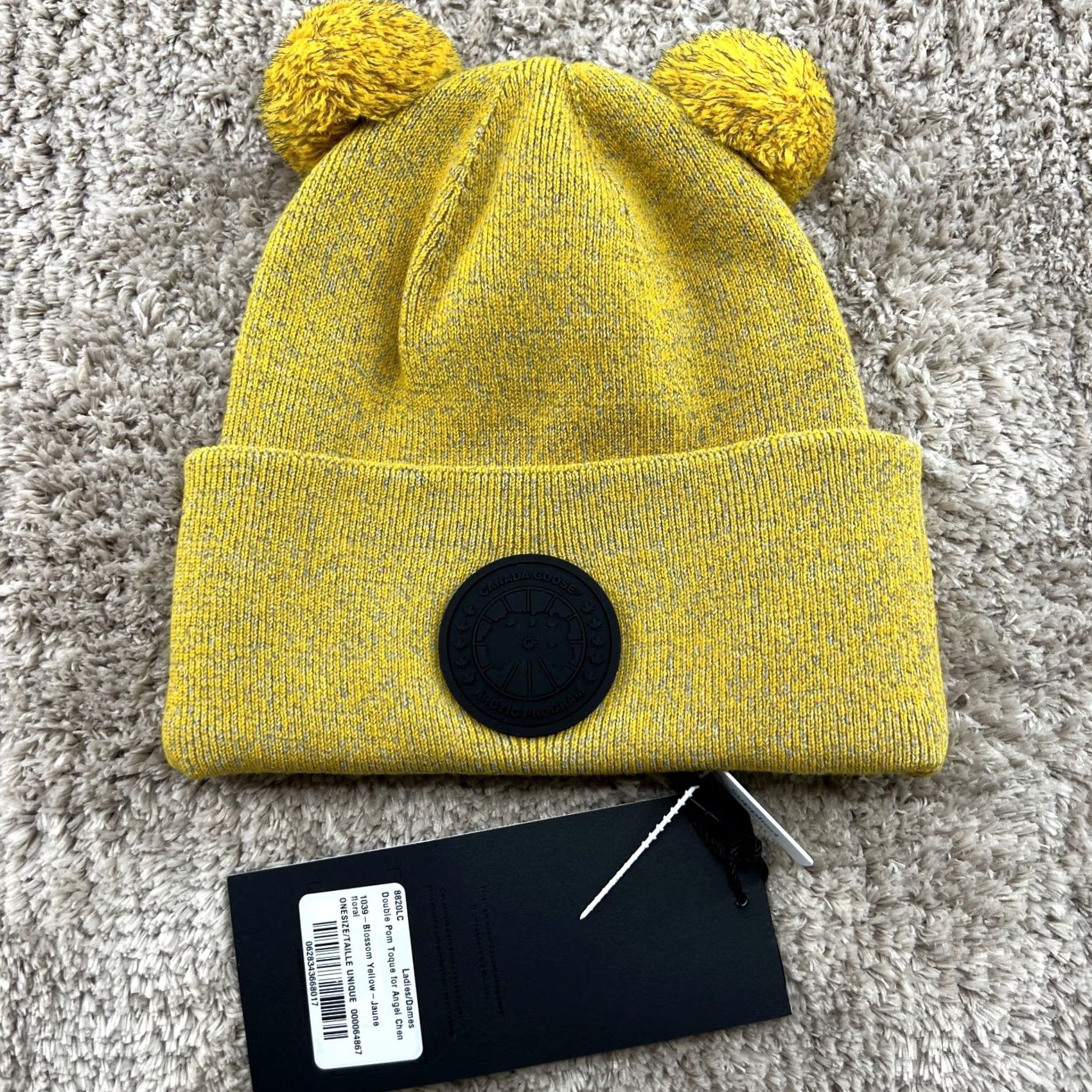 Canada Goose Canada Goose x Angel Chen Beanie Toque Blossom Yellow Womens One Size Wool Blend Knit Embroidered Lined Thermal Pom Double Pom OSFA Size ONE SIZE - 2 Thumbnail