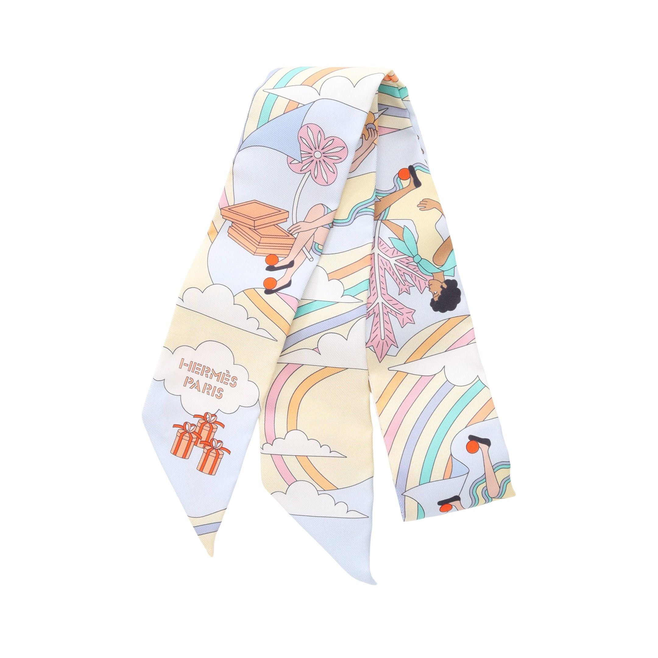 Hermes Hermes Twilly Carres Volants Ribbon Scarf Silk Light Blue Multicolor Size ONE SIZE - 1 Thumbnail