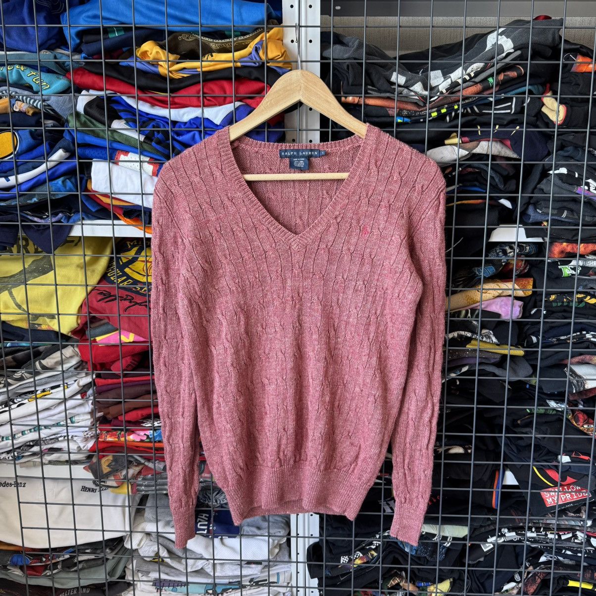 Polo Ralph Lauren Vintage Polo Ralph Lauren Cable Knit V-neck Pink Sweater Size S / US 4 / IT 40 - 2 Thumbnail