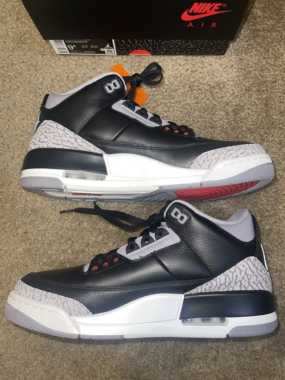 Jordan Brand Air Jordan 3 Black Cement 2024 Size US 9.5 / EU 42-43 - 3 Thumbnail