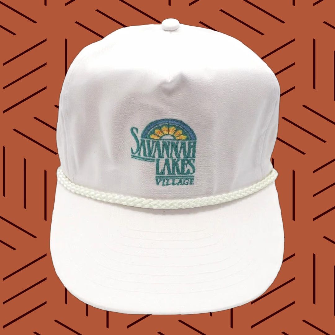 Vintage VINTAGE Snapback Trucker Farmer Hat Cap Savannah Lakes Village 1980s White Adjustible 1980s Hat Mens Size ONE SIZE - 1 Thumbnail