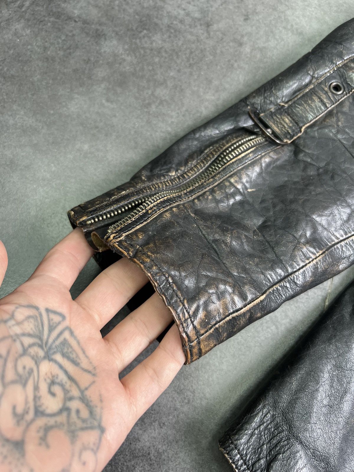 Diesel Vintage 90s Diesel crazy faded Leather moto coat jacket Size US XL / EU 56 / 4 - 7 Thumbnail