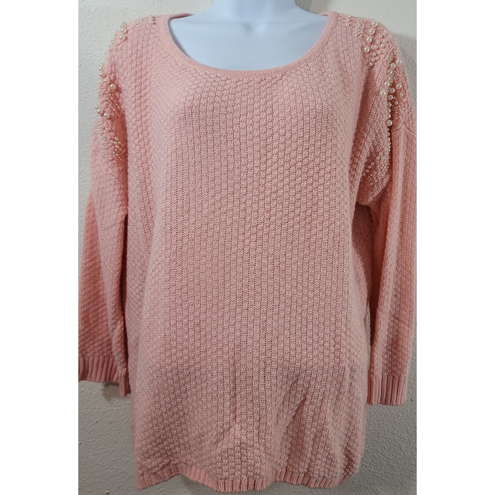 Other Cato Pink Waffle Knit Pearls On Shoulders Sweater XL Stretch Size XL / US 12-14 / IT 48-50 - 1 Thumbnail