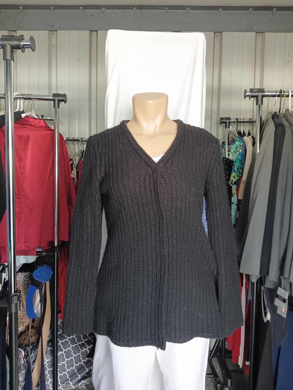 Designer Cozy Black Knit Cardigan by i.e. relaxed Size S / US 4 / IT 40 - 2 Thumbnail
