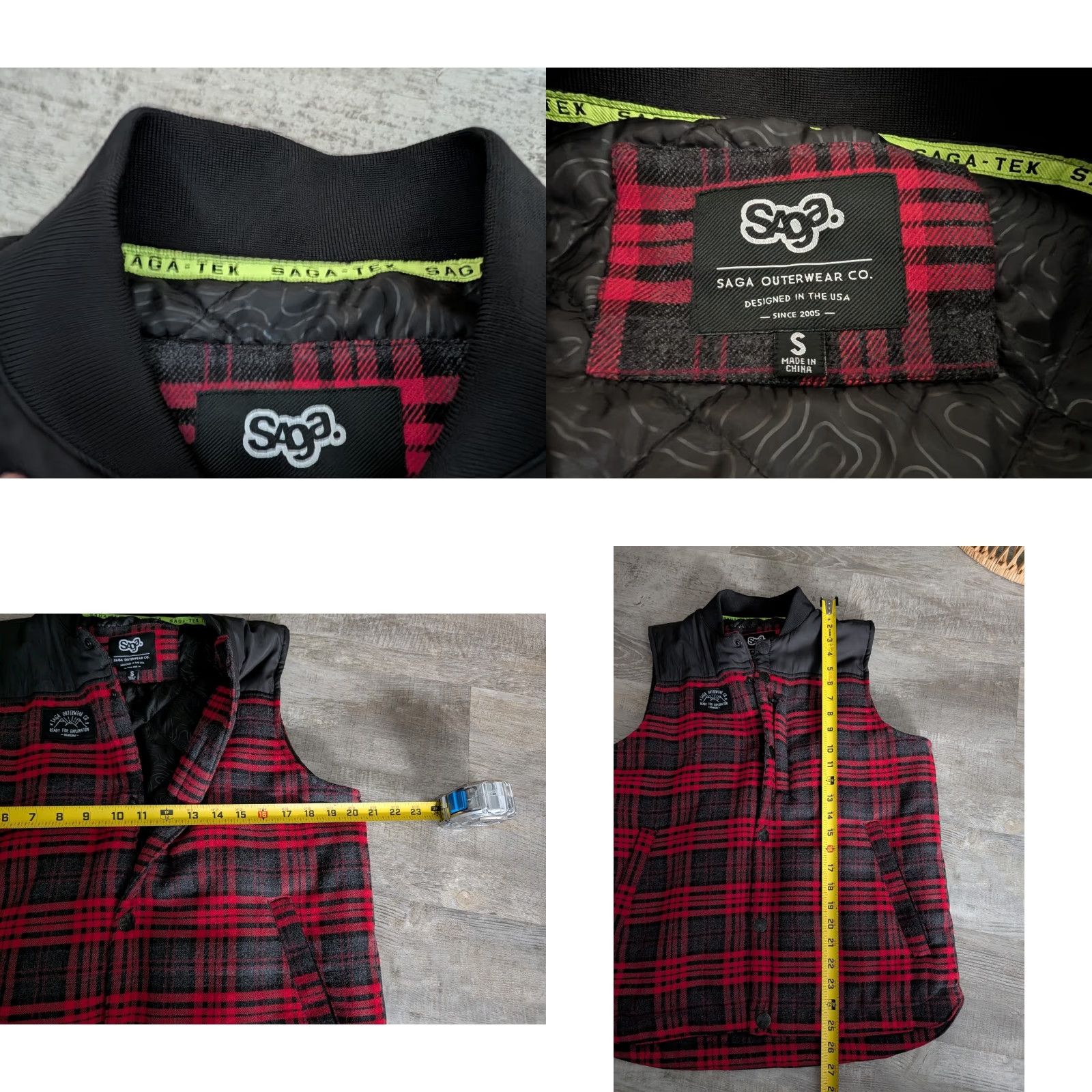 Vintage Saga Outerwear Saga-tek Insulated Vest Ski Snow Red Quilted Plaid Size Small EUC Size US S / EU 44-46 / 1 - 8 Thumbnail