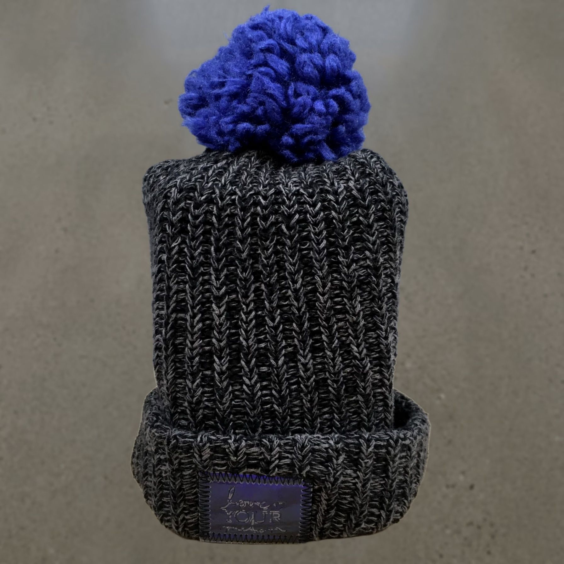 Vintage Love Your Melon Beanie Hat Pom Adult Charcoal Gray Blue Knit Cuffed Cap Size ONE SIZE - 1 Thumbnail