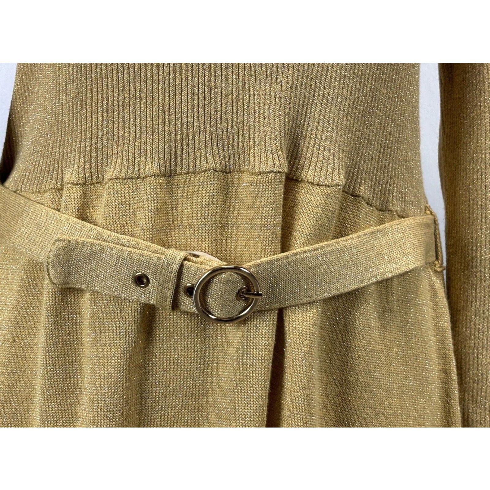Free People Free People French Girl Gold Metallic Sweater Dress Sz Small Belted Stretch Jewelry? Size S / US 4 / IT 40 - 6 Thumbnail