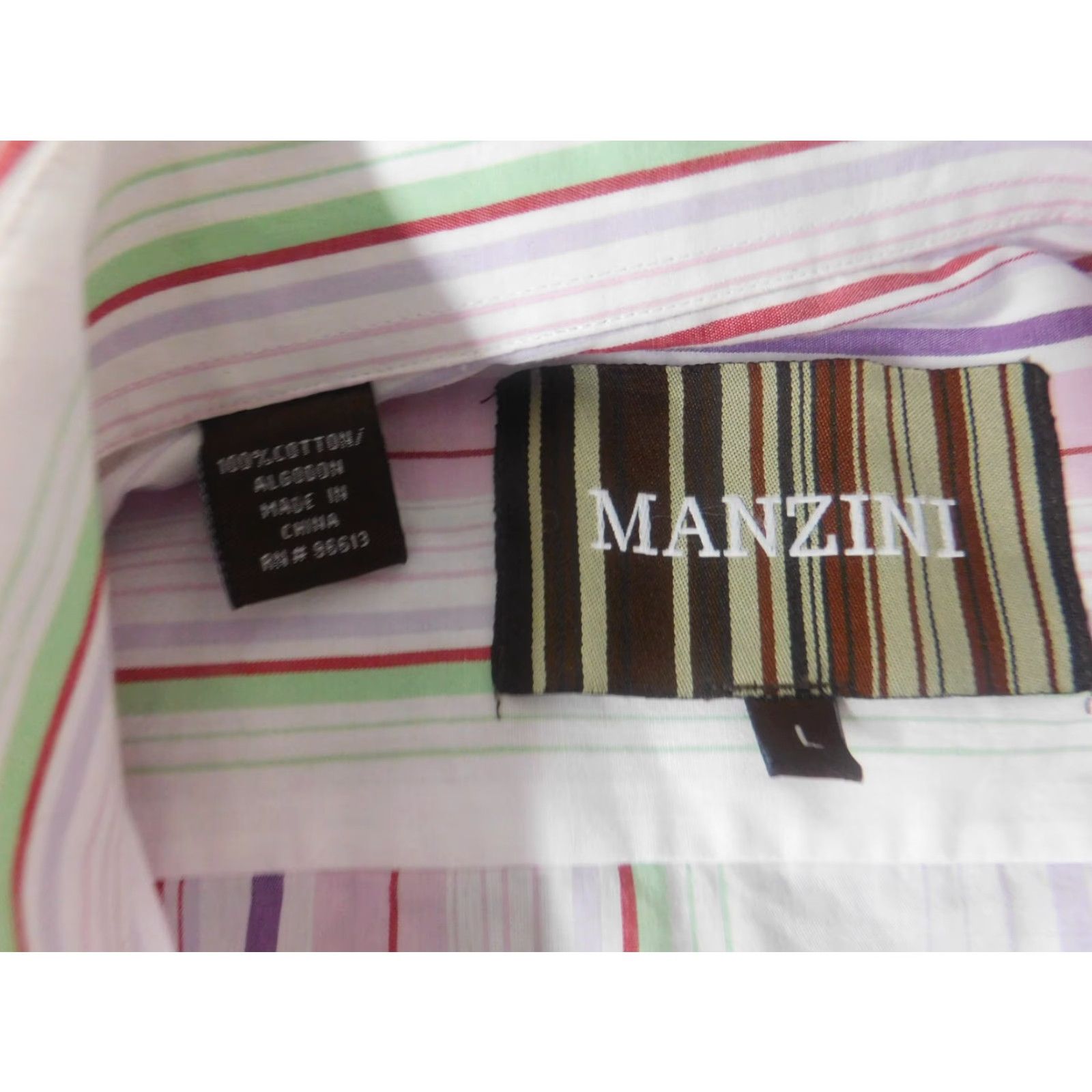 Vintage Manzini Mens Shirt Large striped Button Down Size US L / EU 52-54 / 3 - 6 Thumbnail