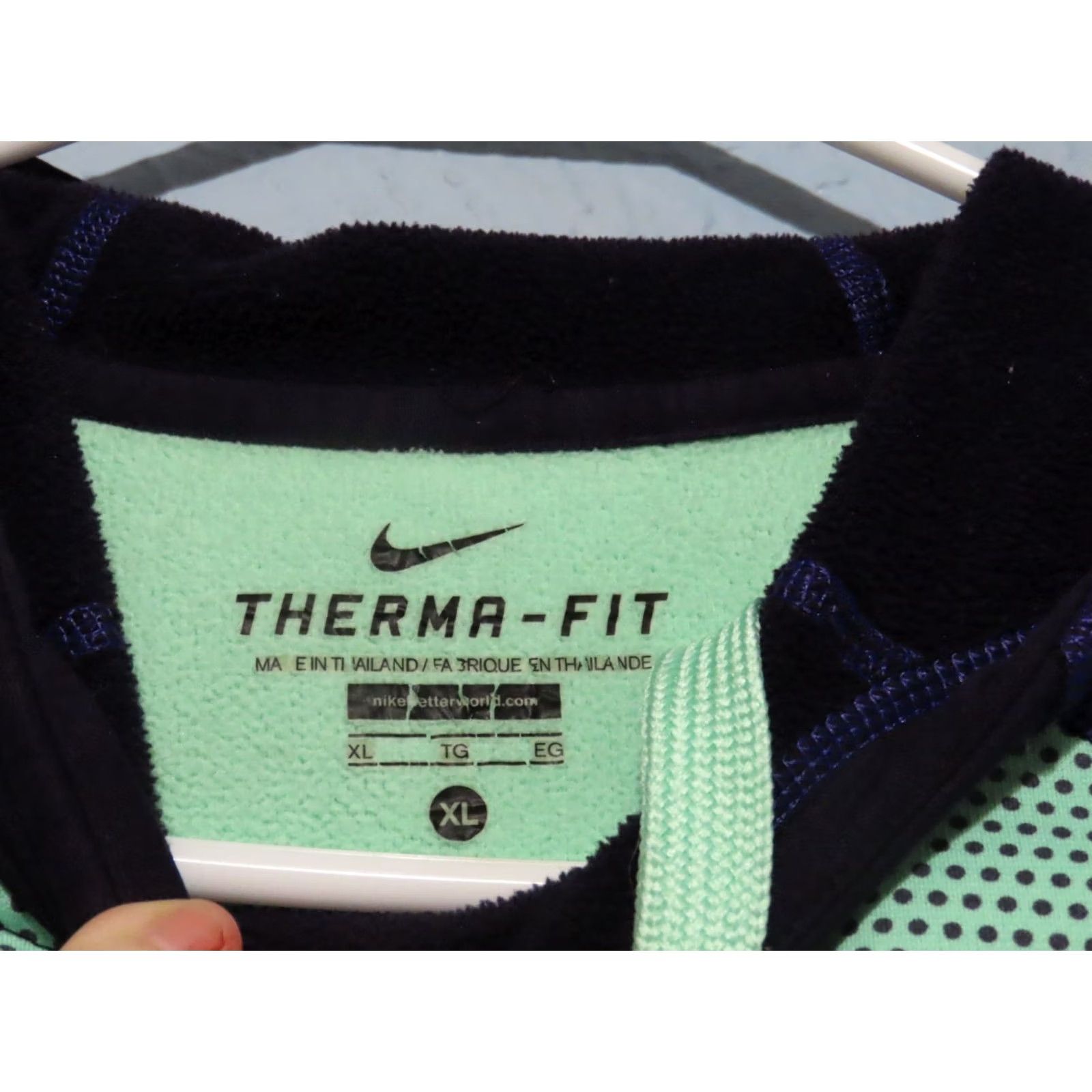Nike Nike Therma Hoodie Womens XL Green Purple Fleece Raglan Swoosh Geometric Thumb Holes Pullover Size XL / US 12-14 / IT 48-50 - 4 Thumbnail