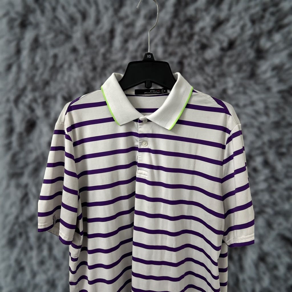RLX Ralph Lauren RLX Ralph Lauren Polo Shirt Mens M White Purple Striped Short Sleeve Polo Golf Activewear Casual Mens Size US M / EU 48-50 / 2 - 1 Thumbnail