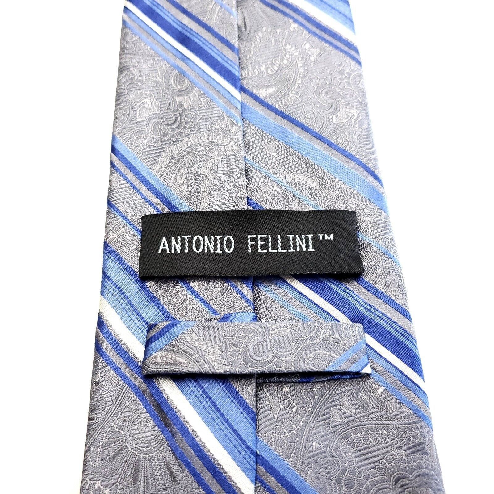 Vintage Antonio Fellini Gray Blue Silk Tie Woven Wide Striped Floral Size ONE SIZE - 4 Thumbnail