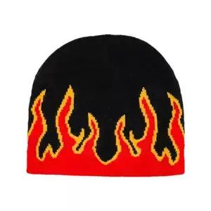 Homemade Fire Flame Black / Red Graphic Beanie S Size◆4 Size ONE SIZE - 1 Thumbnail